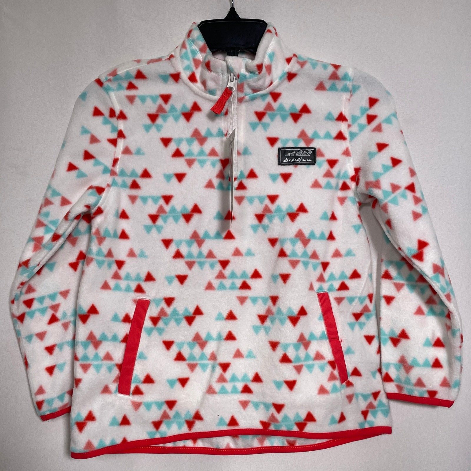 Eddie Bauer Youth Quest Fleece 1/4-Zip White Red Sweater Juniors Medium Nwt